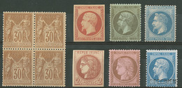 * 1862-1878, 6 Valeurs Entre Les N°19b Et 58, Deux Ex (*), + N°80 Bloc De Quatre **. - TB - Collections