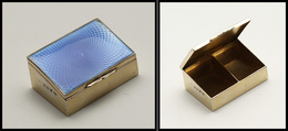 Boîte En Vermeil, émail Guilloché Bleu En Décor, Poinçons, 2 Comp., 54x32x21mm. - TB - Stamp Boxes