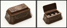 Boite "Tiffany Studios" En Bronze "Chine Antique N°1754", 3 Comp., 140x90x60mm, Poids 750g, Superbe. - R - Stamp Boxes