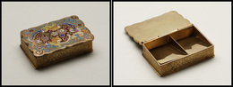 Boîte En Bronze Doré, Décor Multicolore En émail Sur Couvercle, 2 Comp. Amovibles, 60x40x15mm. - TB - Cajas Para Sellos