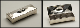 Boîte Métal Argenté Style 1930, Rectangulaire à 4 Comp., 105x40x23mm. - TB - Stamp Boxes