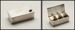Boîte En Métal Argenté Avec "Coccinelle" En émail Sur Couvercle, 3 Comp., 70x35x23mm. - TB - Stamp Boxes