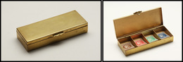 Boîte Rectangulaire En Laiton Doré, 4 Comp., 95x35x15mm. - TB - Cajas Para Sellos