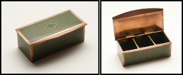 Boîte Japonaise En émail Vert, Cerclage Cuivre, Monogramme Sur Couvercle, 3 Comp., 92x40x32mm. - TB (cf BB P.82) - Cajas Para Sellos