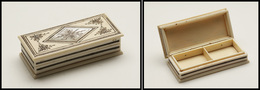 Boîte En Ivoire à Fin Décor De Nacre Sur Couvercle, 2 Comp., 81x36x20mm, Superbe. - R (cf Spink 2009 P.101) - Stamp Boxes