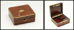 Boîte En Loupe De Thuya, Cerclage Laiton, Bouton Pression, 3 Comp. Palissandre, 75x65x30mm. - TB - Stamp Boxes