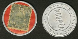 (*) Timbres Monnaie "Banque D'Indochine". 2 Jetons Avec Poste 95 Et 100. - TB - Vide