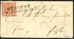 LETTRE Bavière. No 3, Deux Voisins, Obl Griffe Linéaire "München/9 Jun.1850.XI" Sur Lettre, Jolie Pièce. - TB - Other & Unclassified