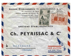 Cote D'Ivoire Lettre Avion Abidjan 18/7/53 Ivory Coast Airmail Cover Peyrissac Bordeaux - Lettres & Documents