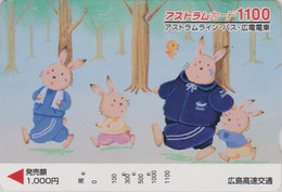 Carte Japon - ANIMAL - Famille LAPIN 1100 - Peinture Naïve  - RABBIT Japan Prepaid Card - KANINCHEN  - FR 283 - Lapins