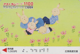 Carte Japon - ANIMAL - Famille LAPIN 1100 - Peinture Naïve  - RABBIT Japan Prepaid Card - KANINCHEN  - FR 284 - Conejos