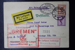 Deutsche Reich  Erstflug Mit Sleuderfflug Katapultflug SS Bremen 22.7.29  Graue/Leder Nr 2334 -> Chicago USA - Airmail & Zeppelin