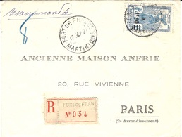 1927- Enveloppe RECC. De Fort De France  Affr. N° 116 SEUL Pour La France - Covers & Documents