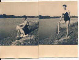 Lot De 2 Photos Amateur -  37 AZAY LE RIDEAU Jolie Fille Sexy Sur Les Bords De La Loire Ou L'Indre  1952 - No CPA - Azay-le-Rideau