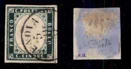 ANTICHI STATI - SARDEGNA - 1857 - 5 Cent (13Ab-mirto Scuro) Usato - Raybaudi (1.400) - Sardegna