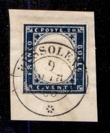 ANTICHI STATI - SARDEGNA - Bussoleno (P.ti 8) 9.3.60 - 20 Cent (15C) Su Frammento - Preciso In Basso - Raybaudi (285) - Sardegna