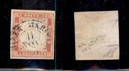 ANTICHI STATI - SARDEGNA - 1855 - 40 Cent (16c-vermiglio Rosa) Usato A Nizza - Diena + Raybaudi (1.650) - Sardinia