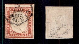 ANTICHI STATI - SARDEGNA - 1857 - 40 Cent (16Aa-scarlatto Chiaro) - Usato - Diena + Raybaudi (200) - Sardegna