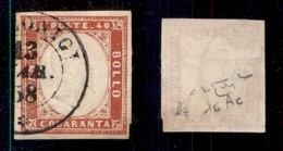 ANTICHI STATI - SARDEGNA - 1857 - 40 Cent (16Ac-vermiglio Arancio Scuro) Usato A Racconigi - Raybaudi (200) - Sardinia