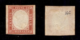ANTICHI STATI - SARDEGNA - 1860 - 40 Cent Rosso (16C) - Nuovo Con Gomma - Cert. AG (1.200) - Sardinia