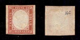 ANTICHI STATI - SARDEGNA - 1860 - 40 Cent Rosso (16C) - Nuovo Con Gomma - Cert. AG (1.200) - Sardinien