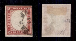 ANTICHI STATI - SARDEGNA - 1860 - 40 Cent (16Cd-rosa Scuro) Usato - Molto Bello - Diena + Cert. Bottacchi (5.000) - Sardegna