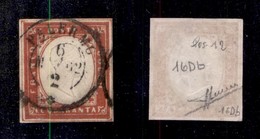 ANTICHI STATI - SARDEGNA - 1861 - 40 Cent (16Db-vermiglio Mattone) Usato - Filetto Di Riquadro Su Ogni Lato (posizione 1 - Sardinien