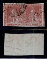 ANTICHI STATI - TOSCANA - 1851 - 1 Crazia (4b-carta Azzurra) - Coppia Orizzontale Bordo Foglio A Sinistra Con Parte Di V - Toscana