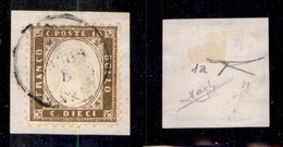 REGNO D'ITALIA - 1862 - 10 Cent (1a-bistro Oliva Scuro) Usato Su Frammento - Molto Bello - Bottacchi + Cert. Diena + Cer - Other & Unclassified