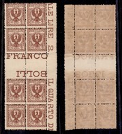 REGNO D'ITALIA - 1901 - 2 Cent Floreale (69) - Blocco Angolare Di 8 Con Interspazio Al Centro - Filigrana Croce Al Centr - Sonstige & Ohne Zuordnung