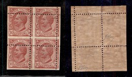 REGNO D'ITALIA - 1906 - 10 Cent Leoni (82nd) Con Dentellature Spostate In Basso A Sinistra - Blocco  Ritagliato A Quarti - Altri & Non Classificati