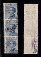 REGNO D'ITALIA - 1908 - 25 Cent Michetti (83g+83f+83f) Striscia Verticale Di 3 Usata Con Dentellatura Orizzontale Solo I - Other & Unclassified