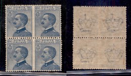 REGNO D'ITALIA - 1908 - 25 Cent Michetti (83l) - Quartina Non Dentellata In Verticale Al Centro - Gomma Integra - Cert.  - Otros & Sin Clasificación