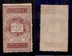 REGNO D'ITALIA - 1921 - 15 Cent Dante /116ba) - Filigrana Lettere NCO 10/10 - Gomma Integra (300+) - Sonstige & Ohne Zuordnung
