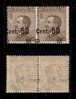 REGNO D'ITALIA - 1923 - 50 Cent Su 40 Michetti (139e/qi) - Coppia Con Soprastampe Oblique - Sbarrette In Basso - Gomma I - Altri & Non Classificati