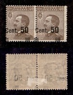 REGNO D'ITALIA - 1923 - 50 Cent Su 40 Michetti (139qi) - Coppia Orizzontale Con C A Cavallo + Sbarrette In Basso - Gomma - Altri & Non Classificati