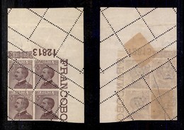 REGNO D'ITALIA - 1926 - 20 Cent Michetti (204cc) - Dentellatura Ruotata - Quartina Angolare Con Numero Di Tavola (12813) - Otros & Sin Clasificación