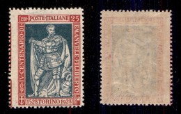 REGNO D'ITALIA - 1928 - 25 Cent Filiberto (231-varietà) - Dentellatura Sinistra Spostata Sulle Linee Del Bordo Foglio (f - Otros & Sin Clasificación