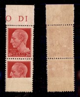 REGNO D'ITALIA - 1929 - 20 Cent Imperiale (247+247e) - Coppia Verticale Bordo Foglio - Pezzo Inferiore A Stampa Parziale - Other & Unclassified