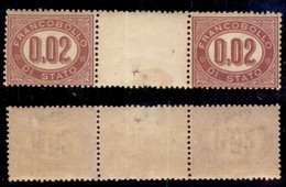 REGNO D'ITALIA - 1875 - Servizio - 2 Cent (1) - Coppia Orizzontale Con Interspazio Al Centro - Parte Di Filigrana Croce  - Sonstige & Ohne Zuordnung