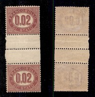 REGNO D'ITALIA - 1875 - Servizio - 2 Cent (1) - Coppia Verticale Con Interspazio Al Centro - Gomma Integra - Ottimamente - Otros & Sin Clasificación