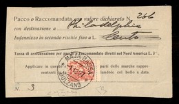 REGNO D'ITALIA - Assicurativi - 3 Lire (6) Su Ricevuta Per Filadelfia - Maia Bassa 1.12.27 - Molto Bello - Cert. Diena + - Otros & Sin Clasificación