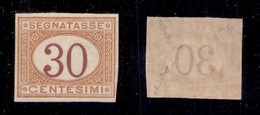 REGNO D'ITALIA - 1890 - Segnatasse - 30 Cent (23g) Non Dentellato - Gomma Integra - Fiecchi + Cert. AG (7.500) - Otros & Sin Clasificación