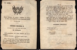 REGNO D'ITALIA - 1863 (29 Ottobre) - Decreto 1526 Per I Nuovi Francobolli Del 1 Dicembre 1863 - 2 Facciate - Otros & Sin Clasificación