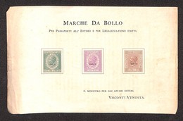 REGNO D'ITALIA - Marche Da Bollo - Saggi - Passaporti E Legalizzazioni - Foglietto Visconti Venosta - Otros & Sin Clasificación