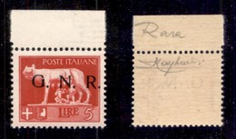 REPUBBLICA SOCIALE - GNR BRESCIA - 1943 - Spaziati - 5 Lire (485/A) Bordo Foglio - Gomma Integra - Raybaudi + Cert. AG ( - Andere & Zonder Classificatie