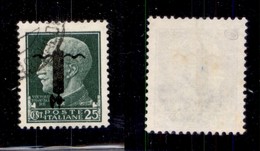 REPUBBLICA SOCIALE - GNR VERONA - 1944 - Errore Di Colore - 25 Cent (490Aa) Usato - Fascio Nero Capovolto - Cert. AG (50 - Andere & Zonder Classificatie