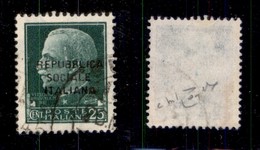 REPUBBLICA SOCIALE - GNR VERONA - 1944 - Falso D’Epoca - Genova - 25 Cent (F491) Usato - Cert. Raybaudi (1.400) - Otros & Sin Clasificación