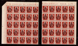 ENISSIONI LOCALI - ISTRIA/OCC. IUGOSLAVA - 1945 - 1,50 Lire Su 75 Cent (27) - Mezzo Foglio Superiore (50 Pezzi) In Due B - Otros & Sin Clasificación