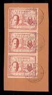 ENISSIONI LOCALI - LIVORNO - 1930 - 30 Cent (1) - Striscia Verticale Di Tre Usata Su Frammento (900+) - Altri & Non Classificati